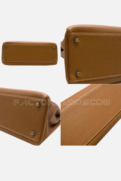 Hermes Kelly Retourne 32 Togo Colour Gold White Contrast Stitching And PHW
