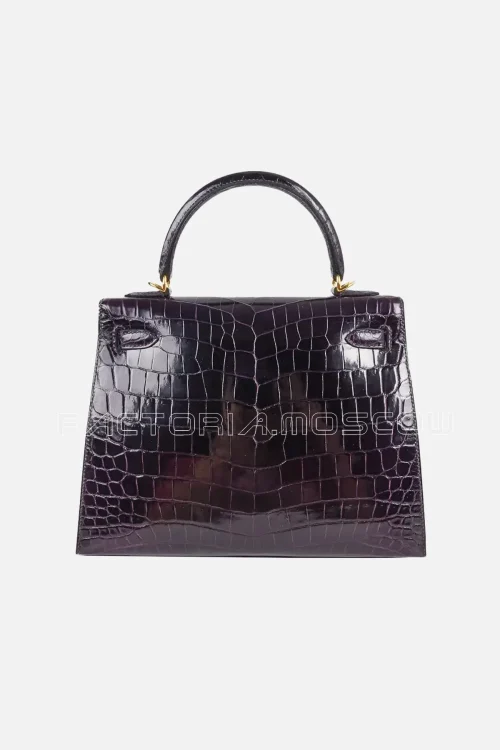Hermes Kelly Sellier 25 Bag Sellier Crocodile Prunoir GHW