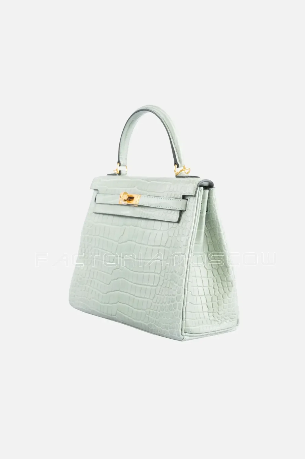 Hermes Kelly Retourne 25 Vert D'Eau Matte Porosus Crocodile GHW