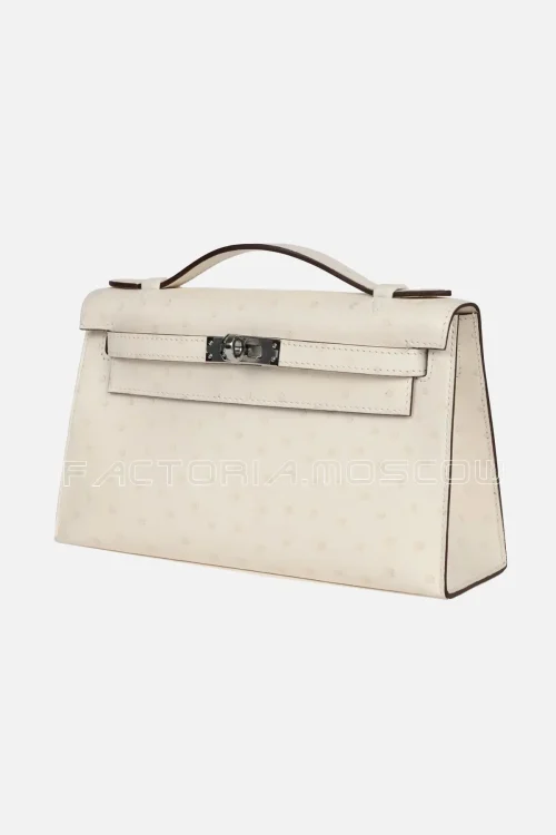 Hermès Kelly Pochette Ostrich Colour Nata PHW