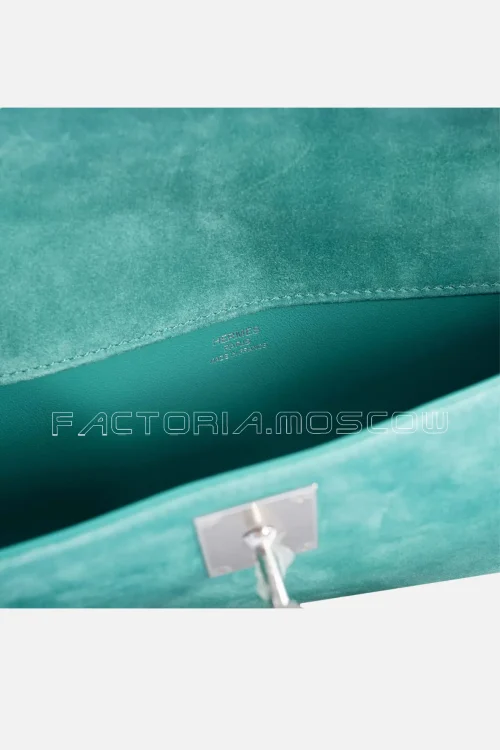 Hermes Kelly Cut Vert Verone Doblis Suede PHW