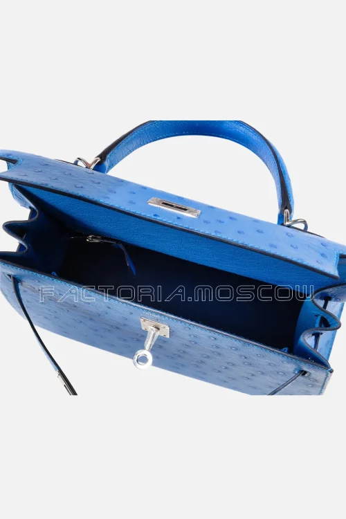 Hermès Kelly Sellier 25 Ostrich Colour Bleuet PHW
