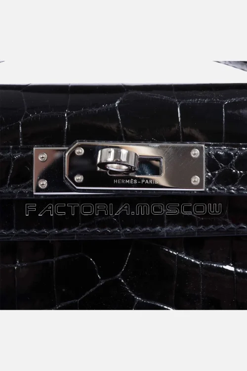 Hermes Kelly Cut Black Niloticus Crocodile PHW