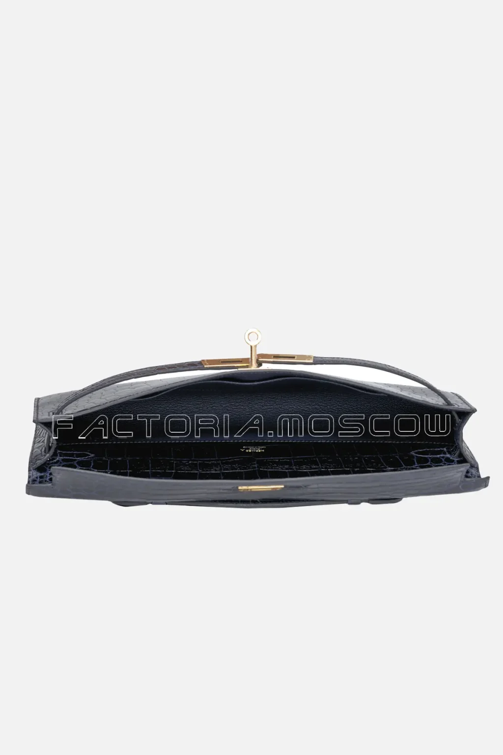 Hermes Kelly Cut Shiny Bleu Marine Porosus Crocodile GHW