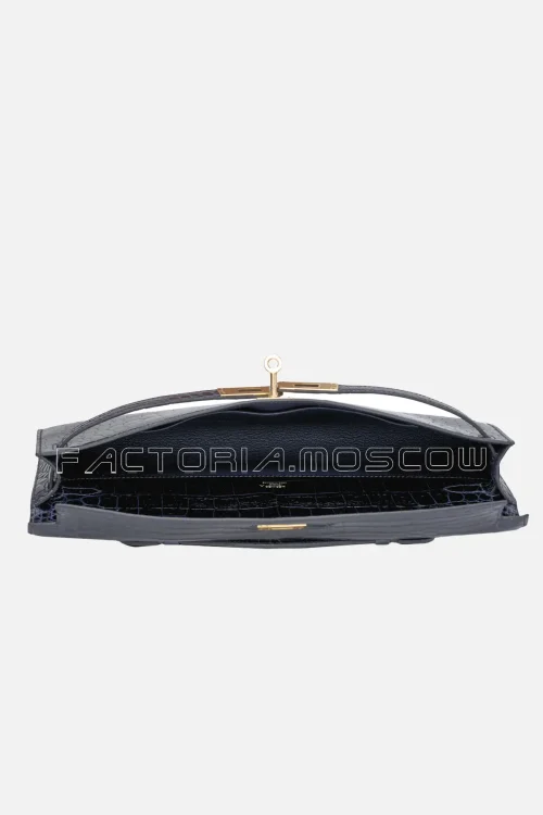 Hermes Kelly Cut Shiny Bleu Marine Porosus Crocodile GHW