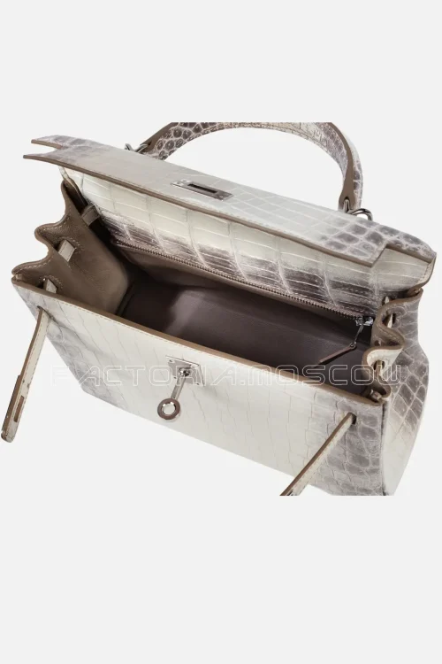Hermès Kelly Retourné 25 White Himalaya Niloticus Crocodile Matte PHW