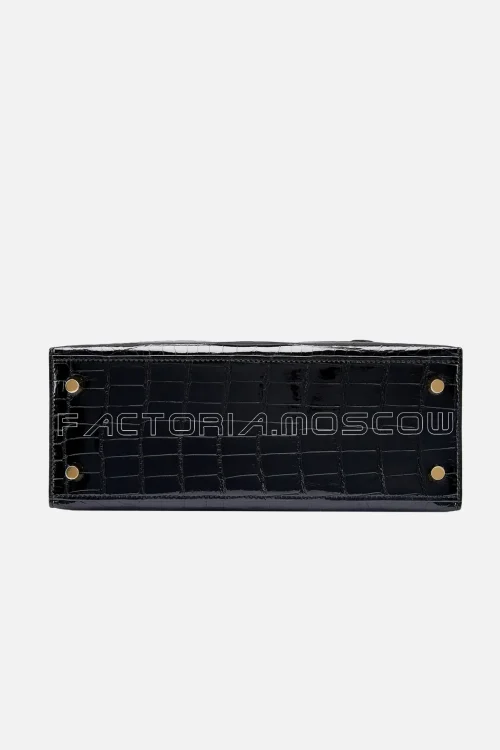 Hermès Kelly Sellier 25 Black Shiny Alligator GHW