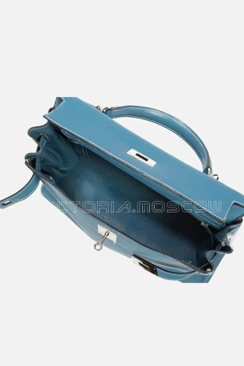 Hermès Kelly Retourné 32 Taurillon Clémence Colour Bleu Jean PHW