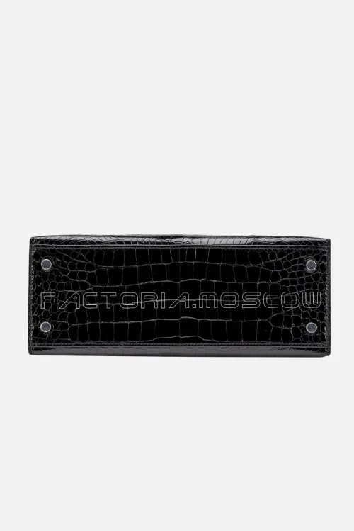 Hermès  Kelly Sellier 25 Shiny Porosus Crocodile Colour Black PHW