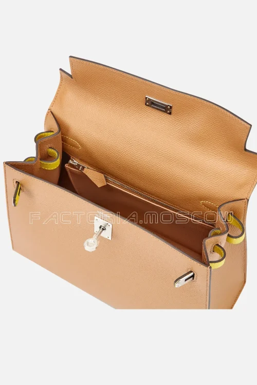 Hermès Kelly Sellier 25 Epsom Tri-Color Chai, Lime And Mauve Sylvestre PHW