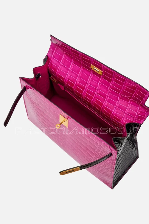 Hermès HSS Kelly Sellier 35 Crocodile Porosus Colour Rose Scheherazade/Aubergine GHW
