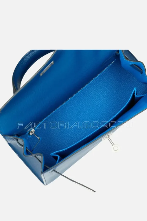 Hermès HSS Kelly Sellier 25 Chèvre Mysore Colour Bleu Saphir And Bleu Hydra Brushed PHW