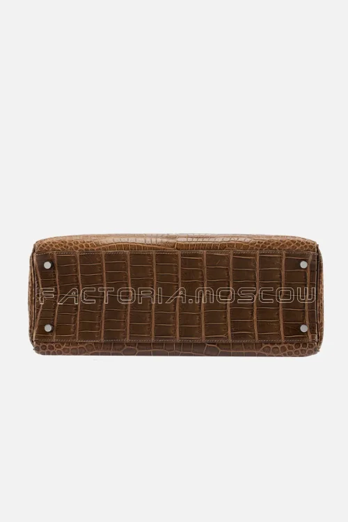 Hermès Kelly Retourne 35 Porosus Crocodile Colour Gris Elephant PHW