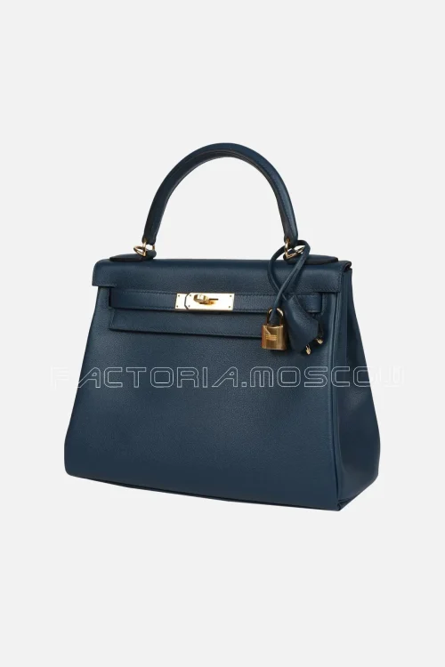 Hermès Kelly Retourne 28 Deep Bleu Evercolor GHW
