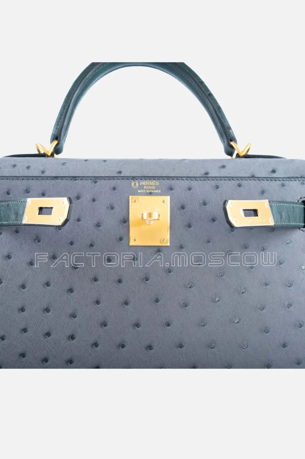 Hermes HSS Kelly Sellier 28 Gris Agate And Vert Titien Ostrich Brushed GHW