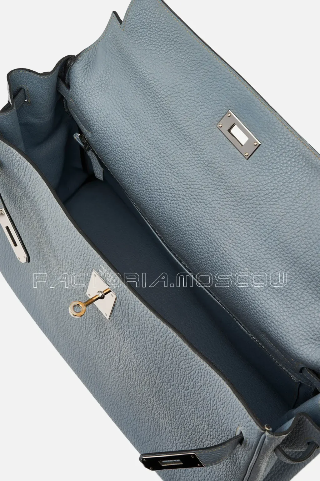 Hermès Kelly Retourne 35 Clemence Bleu Lin PHW
