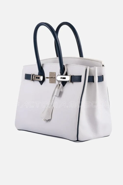 Hermes Birkin 30 HSS White & Blue Marine Epsom Leather PHW