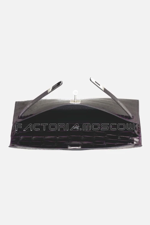 Hermes Kelly Cut Shiny Prunoir Porosus Crocodile PHW