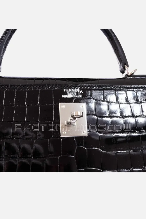 Hermes Kelly Sellier 35 Shiny Porosus Crocodile Colour Black PHW