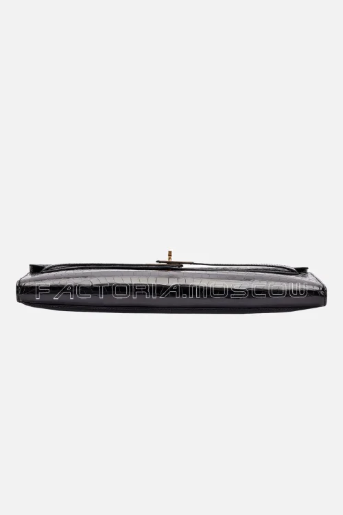 Hermès Kelly Cut Black Shiny Porosus Crocodile GHW