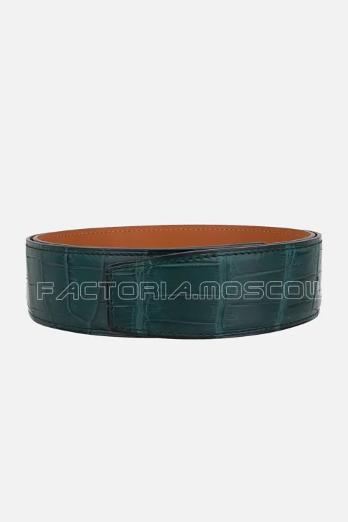 Hermes Constance Belt 42 Porosus Matte Crocodile Vert Titan/Gold