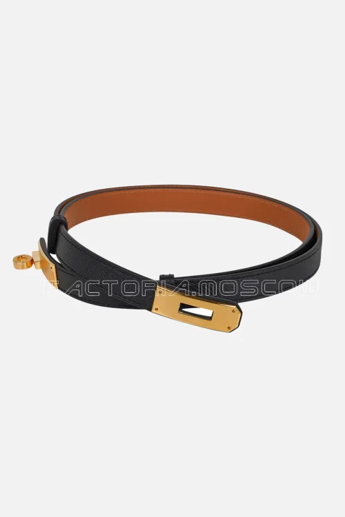 Hermes Kelly 18 Belt Black/Orange Epsom Hardware Gold