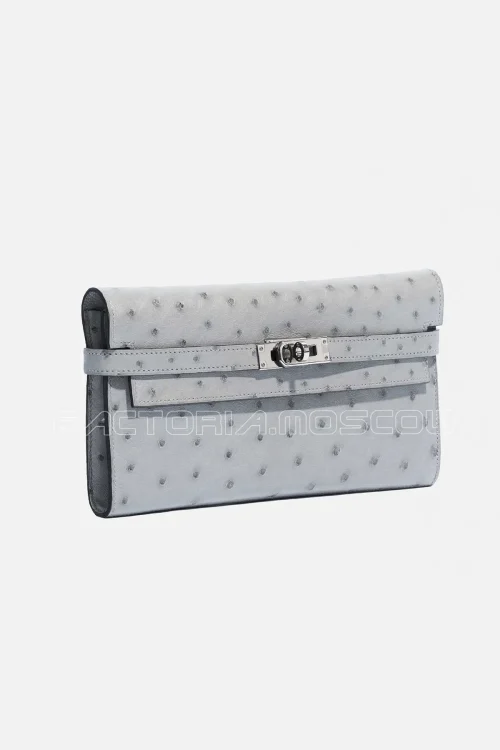 Hermes Kelly long wallet Ostrich Blue Glacier Hardware Phw