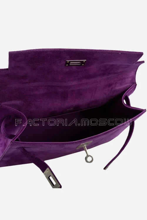 Hermes Kelly Pochette Violet Veau Doblis Suede PHW