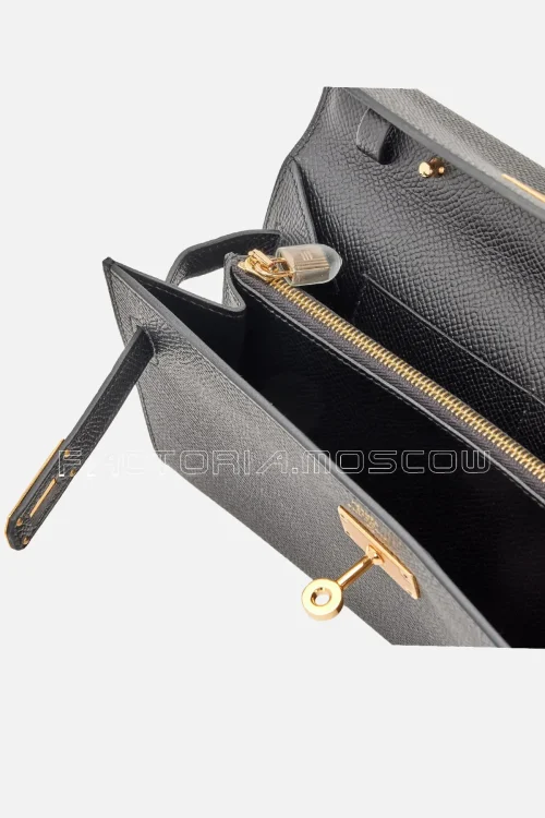 Hermès Kelly To Go Wallet Touch Black Niloticus Crocodile/Epsom GHW