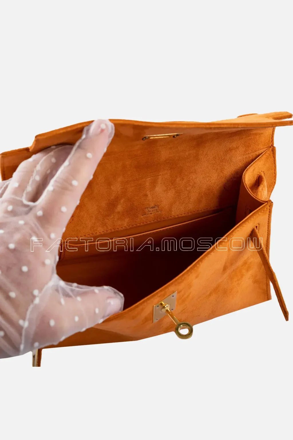 Hermes Kelly Pochette Orange H Veau Doblis Suede GHW
