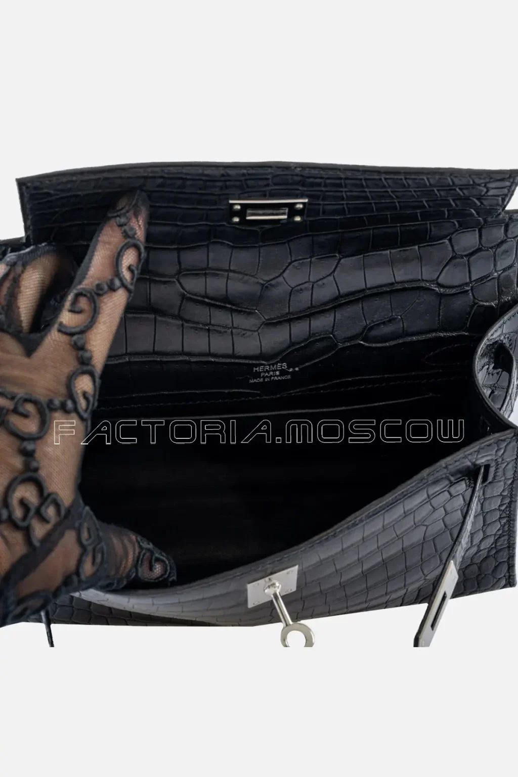 Hermes Kelly Pochette Black Matte Niloticus Crocodile PHW