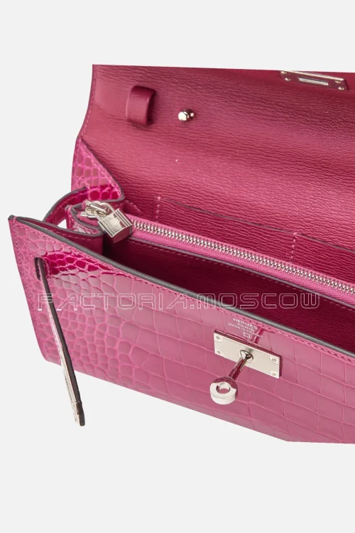 Hermès Kelly To-Go Wallet Rose Pourpre Shiny Alligator PHW