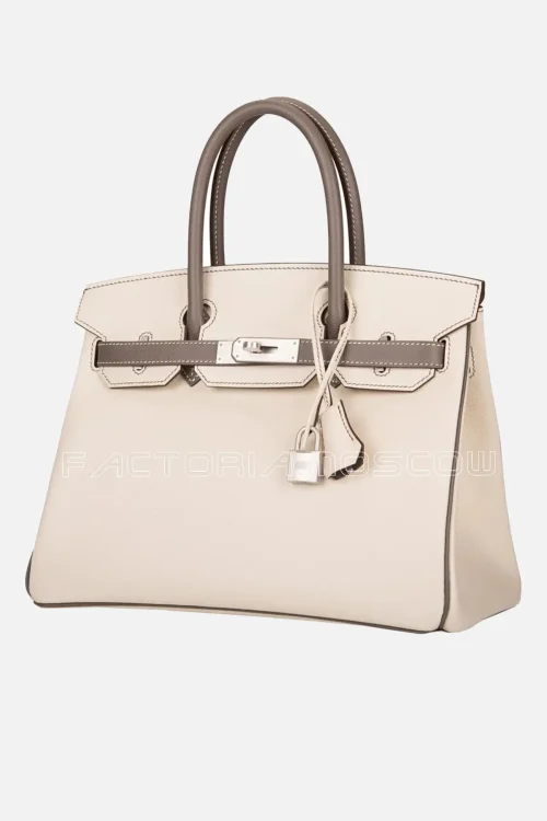 Hermes HSS Bi-Color Craie And Etain Epsom Birkin 30 Brushed PHW