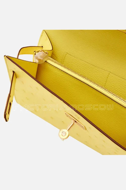 Hermès Kelly To-Go Wallet Jaune Citron Ostrich GHW