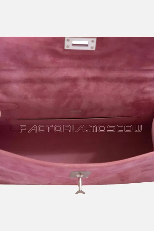 Hermes Kelly Pochette Pink Veau Doblis Suede PHW