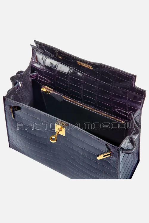 Hermès Kelly Sellier 25 Shiny Niloticus Crocodile Colour Prunoir GHW