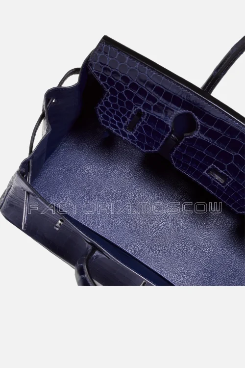 Hermes Shiny Bleu Marine Porosus Crocodile Birkin 30 PHW