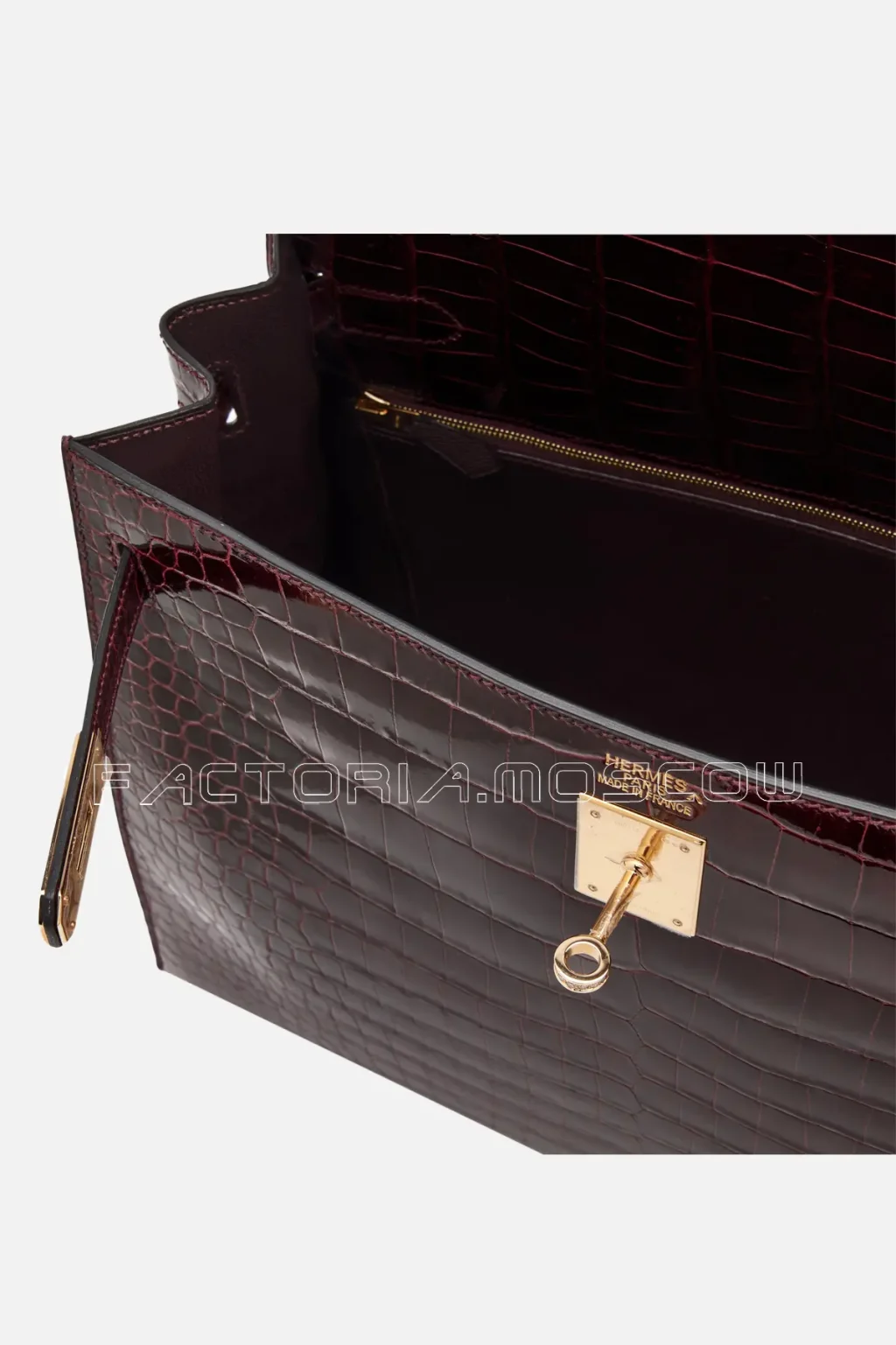 Hermès Kelly Sellier 35 Shiny Porosus Crocodile Colour Burgundy Gold And Diamond Hardware