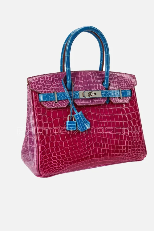 Hermes Rose Scheherazade, Bleu Roi and Violet Shiny Porosus Crocodile HSS Birkin 30 PHW