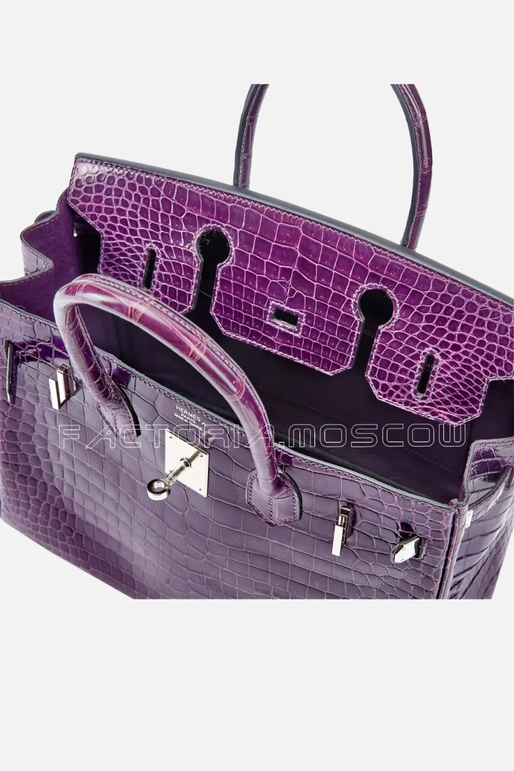 Hermes Birkin 30 Amethyst Shiny Porosus Crocodile PHW