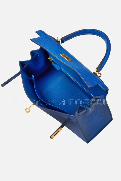 Hermès Kelly Sellier 25 Epsom Colour Bleu France GHW