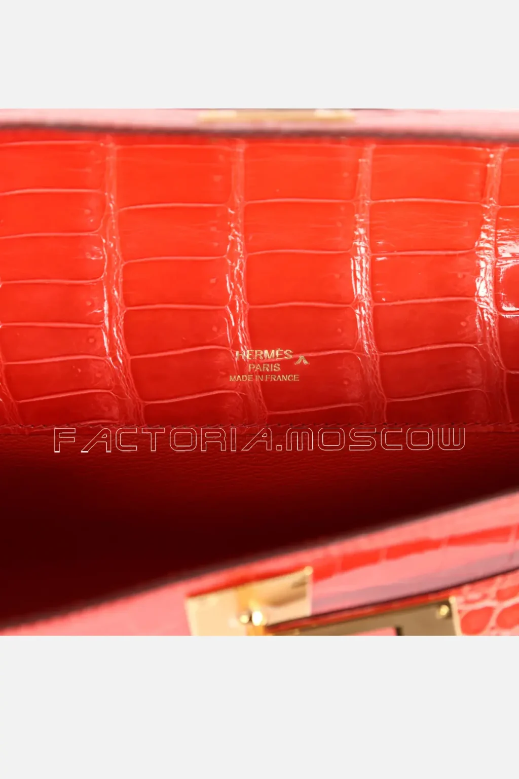 Hermès Kelly Cut Orange Poppy Shiny Porosus Crocodile GHW
