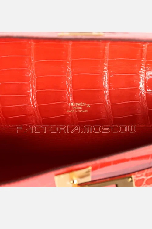 Hermès Kelly Cut Orange Poppy Shiny Porosus Crocodile GHW