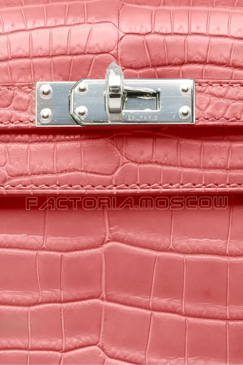 Hermes Kelly Retourne 25 Crocodile Niloticus matte Flamingo PHW