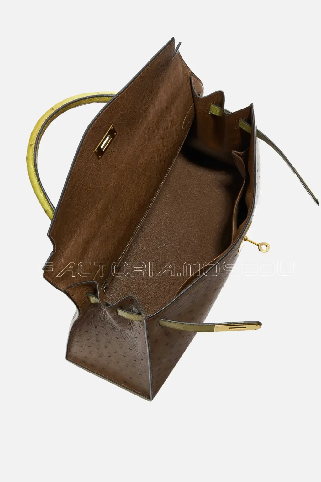 Hermès Kelly Sellier 32 Ostrich Colour Marron / Vert Anis GHW