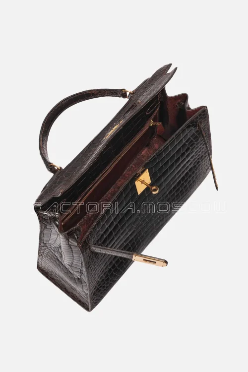 Hermès Kelly Sellier 32 Porosus Crocodile Colour Dark Brown GHW