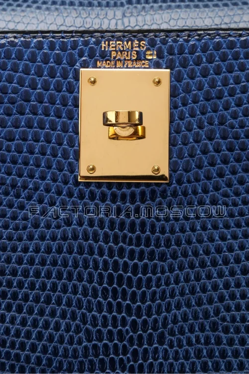 Hermes Kelly 28 Sellier Bleu Sapphire Lizard GHW