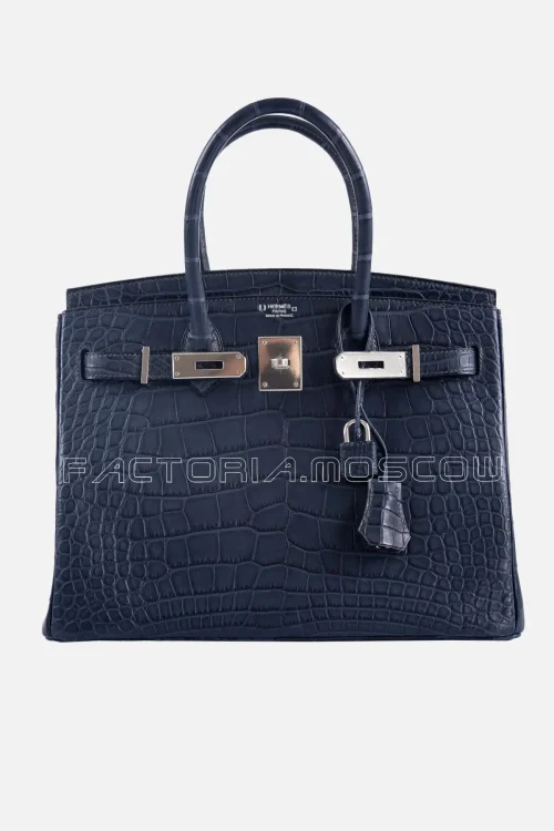 Hermes HSS Birkin 30 Blue Marine Matte Alligator & Cassis Interior PHW