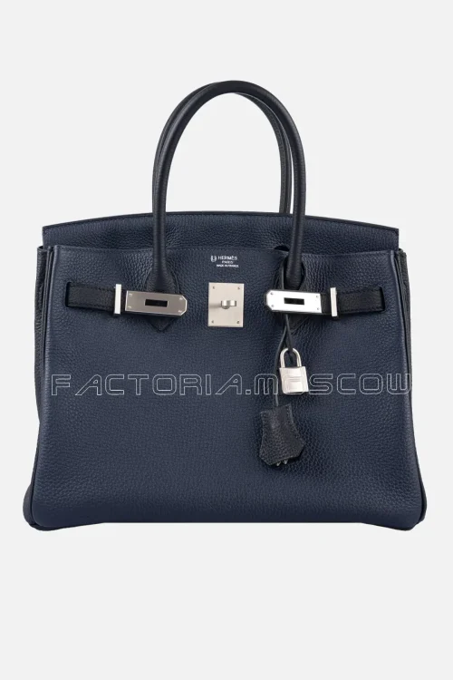 Hermes HSS Birkin 30 Blue Nuit & Black Togo Brushed PHW