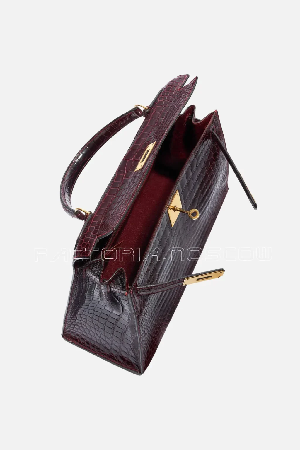 Hermès Kelly Sellier 28 Porosus Crocodile Bordeaux GHW